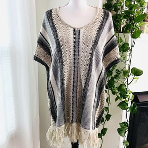 Wild Majesty Crochet Knit Tunic Top Striped Sleeveless Fringe Boho Beach - OS